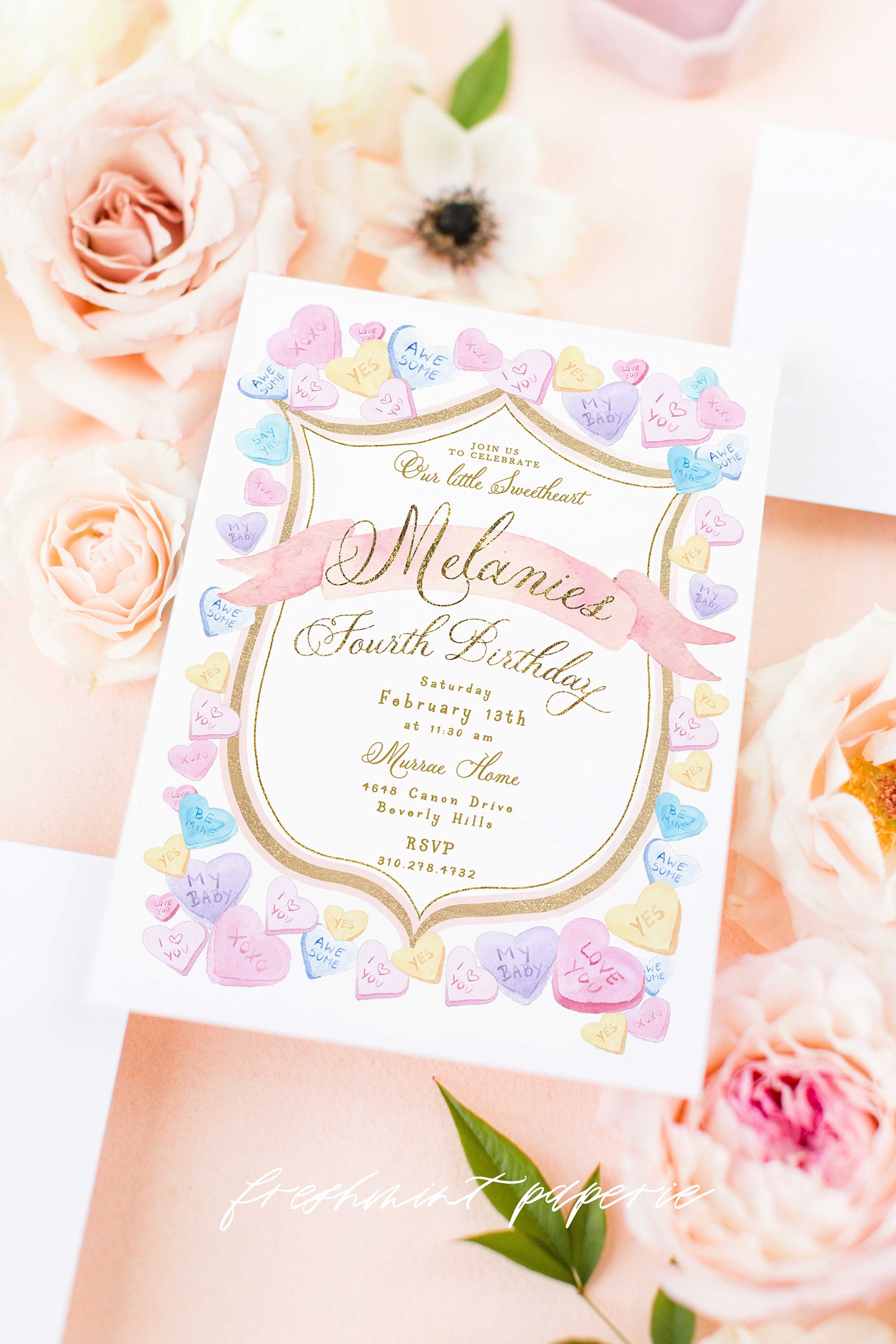 Valentine Birthday Invitation, Candy Hearts Valentines Party, First Conversation Invitation