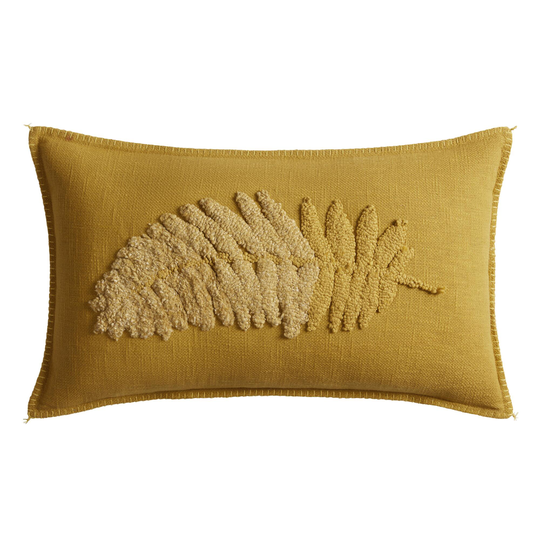 Gold Tonal Embroidered Tufted Leaf Lumbar Pillow by World Market