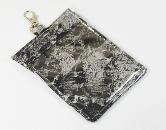 Gray Silver Badge Insert, Badge Holder, Transparent Sleeve, Fabric Lanyard, Gray Black Holder