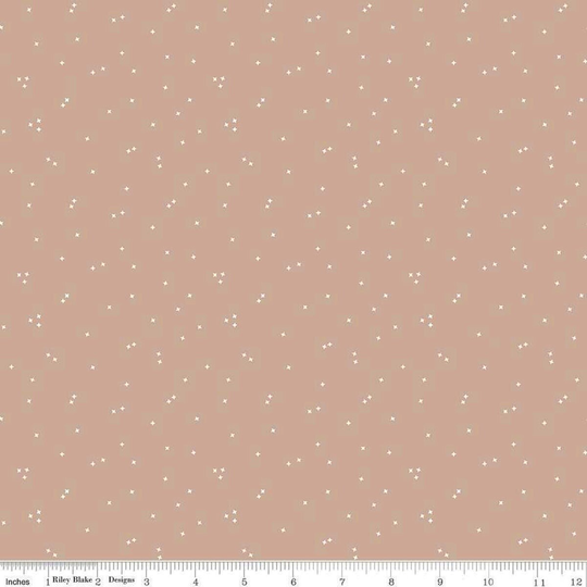Dark Tan Crosses Fabric, Riley Blake Primrose Hill C11065 Wheat, X's, Light Brown Quilt Fabric By The Yard, 100% Cotton Blender