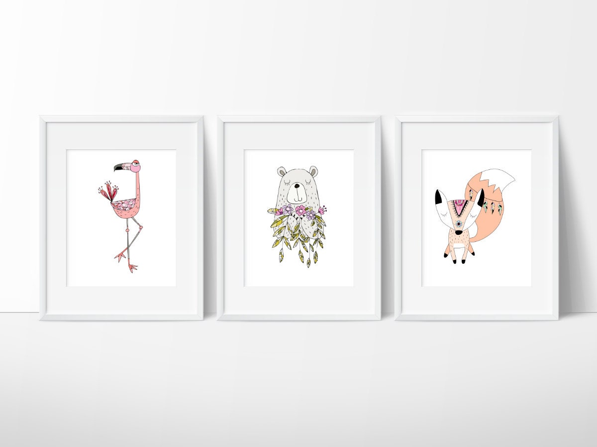 Woodland Nursery Decor, Animal Print, Boho Modern
