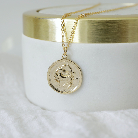 Sagittarius Sign Coin Necklace, Zodiac Jewelry, Celestial Jewelry, Constellation Necklace, December Birthday Gift, Bridesmaid Gift
