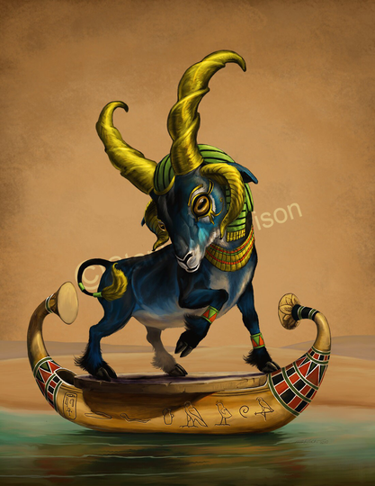 Khnum Egyptian God Print 4x6, 8.5x11, Or 11x14, Egyptian Art, God Of The Nile, Cataract Guardian, Ram, Felucca, Builder