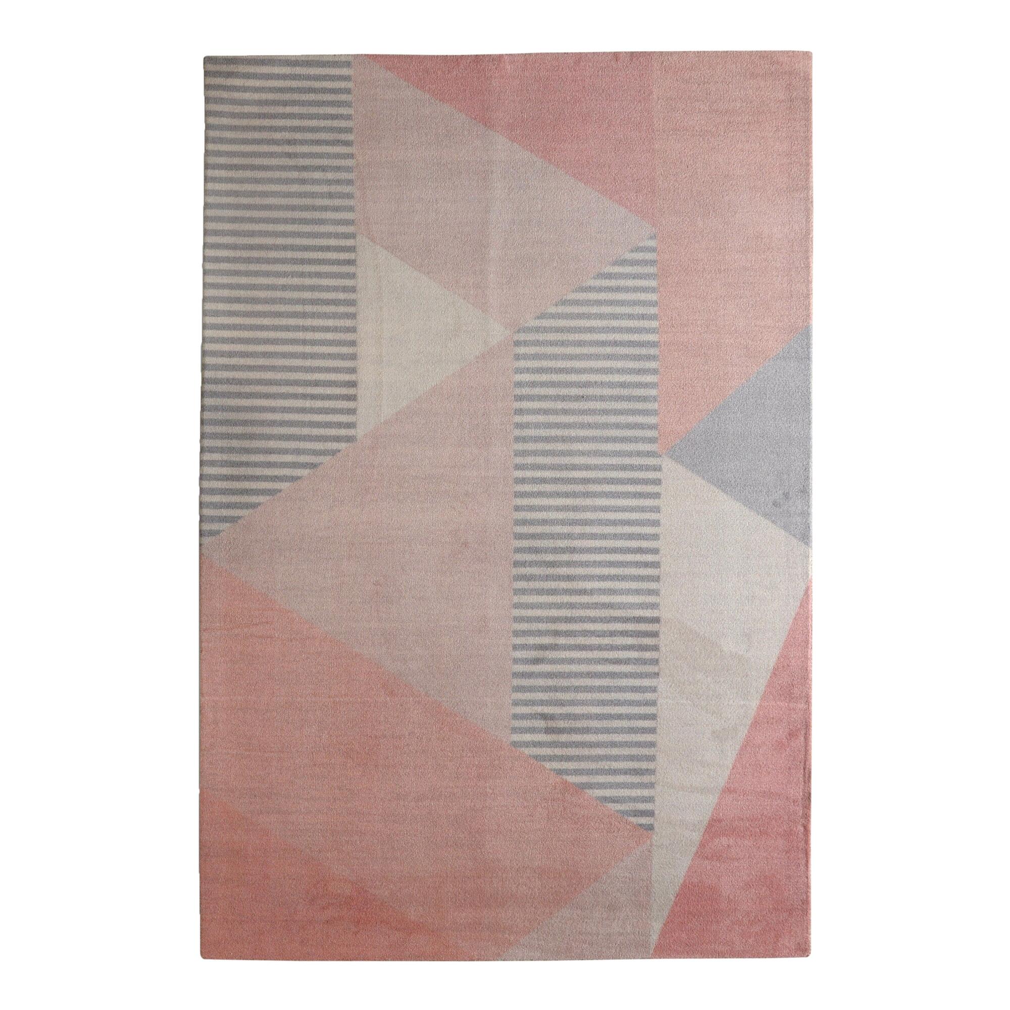 Blush and Gray Geometric Beale Area Rug: Multi - Nylon - 5' x 8' by World Market