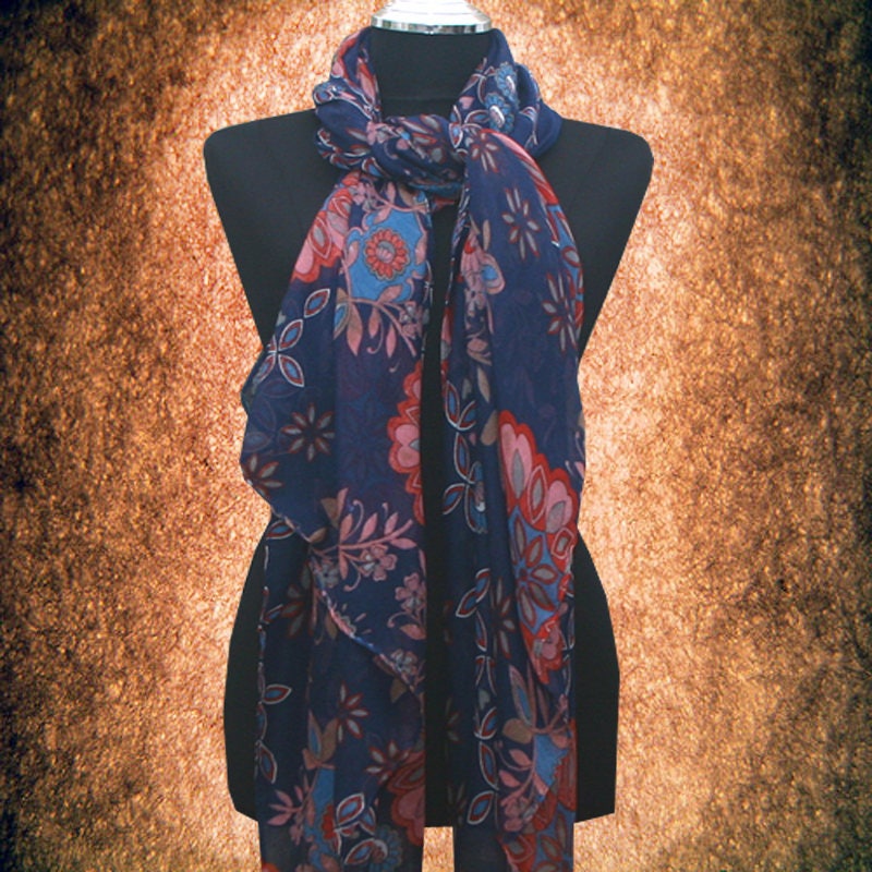 Women Floral Prints Cotton Blend Scarf Muffler Free Size