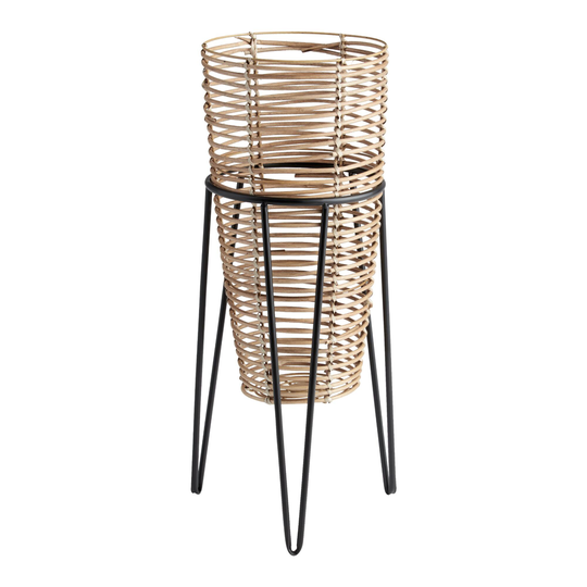 Natural Rattan Vase with Black Hairpin Stand - Metal by World Market