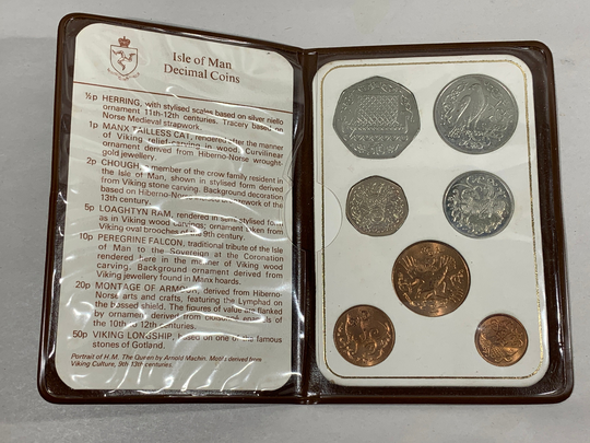 1983 Isle Of Man Decimal Coin Set 7 Coins in Wallet With Card