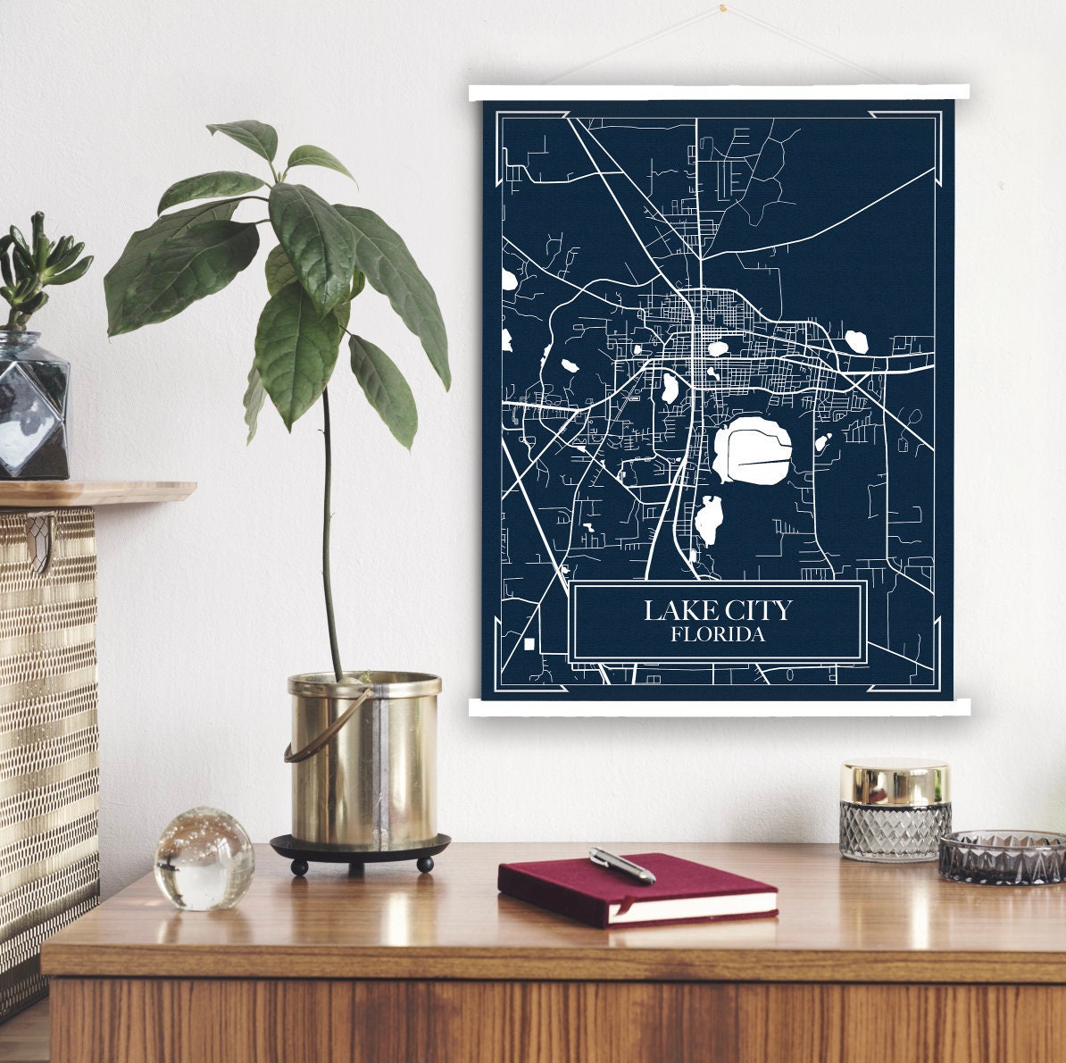 Lake City Florida Blueprint Street Map | Hanging Canvas Of Printed Marketplace