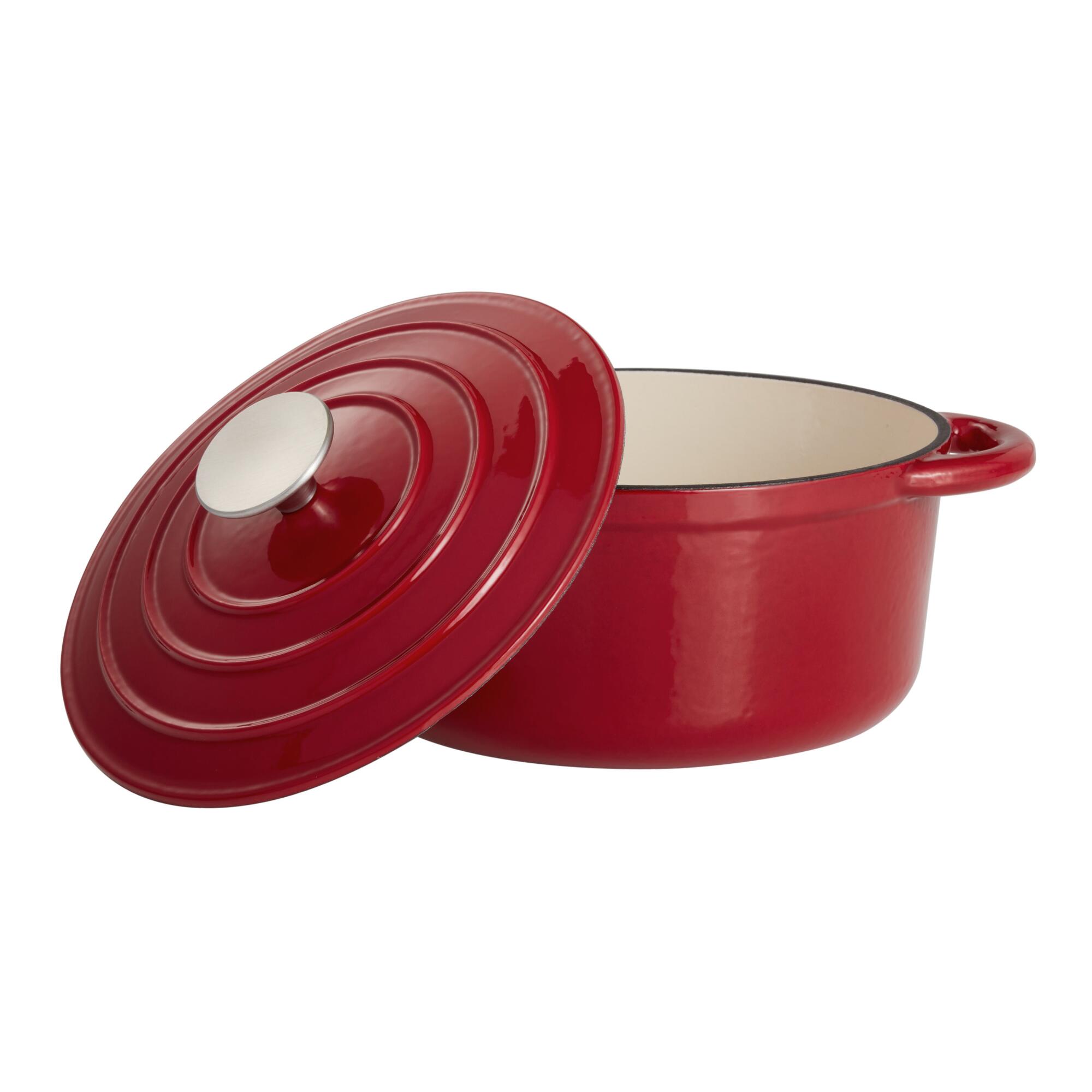 3 Quart Round Cherry Red Enamel Cast Iron Dutch Oven by World Market