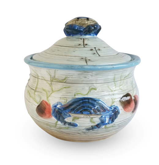 Vintage Certified Int Corp Soup Bowl With Lid, White Ceramic Tureen, Tureen Kate Mcrostie, Blue Crab Design