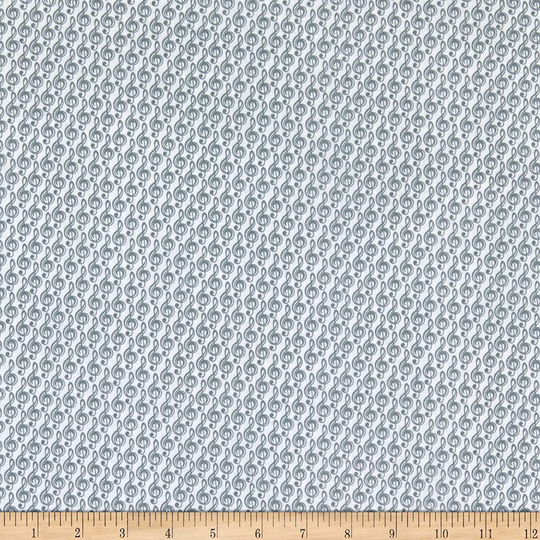 Better Basics Deluxe | Basic - Tonal G-Clef in White/Gray Grey Music Cotton Quilt Fabric Blender Benartex Fabrics 7805-08 | W7444