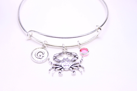 Crab Bracelet, Silver Charm, Gift For Her, Women Crab, Seafood Gift, Personalized Jewelry, Custom, Adjustable, Cancer Bracelet