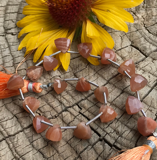 Peach Moonstone Beads Trillion Cut Full Strand