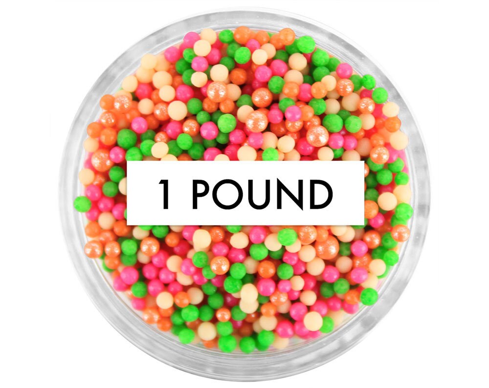 Prickly Pear Non-Pareils Blend - 1 Pound Bright Blend Of Lime Green, Peach, Hot Pink & Orange Sprinkles For Cakes, Cookies Cupcakes