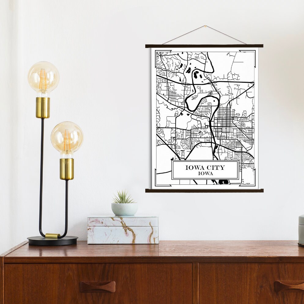 Iowa City Street Map | Hanging Canvas Of Printed Marketplace