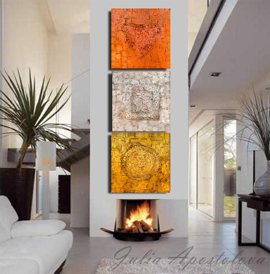 70''huge Abstract, Triptych Painting, 3 Parts Canvas Print, Gold, Silver, Copper, Large, Modern Wall Art, Office Decor, Julia Apostolova