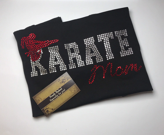 Bling Karate Mom Custom Personalized Glam Bedazzled Shirt | Women's Womens Shirts