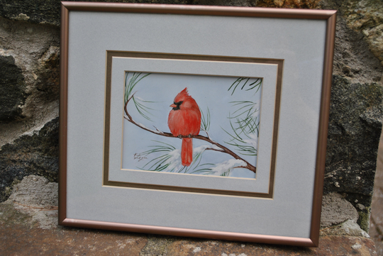 Cardinal in Winter Painting Framed Kathleen Logue Snow Wall Art
