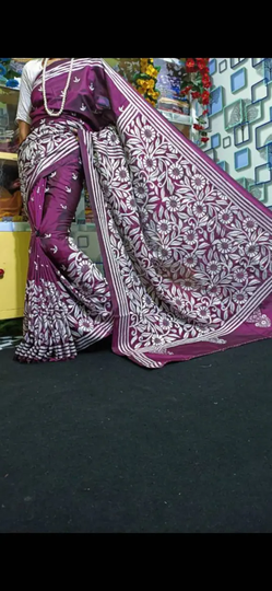 Hand Kantha Stich Over Blended Bangalore Silk & With Running Blouse Piece