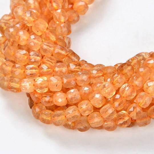 4mm Citrine Gemstone Orange Grade Aa Micro Faceted Square Cube Beads 15 Inch Full Strand | 80007847-P7