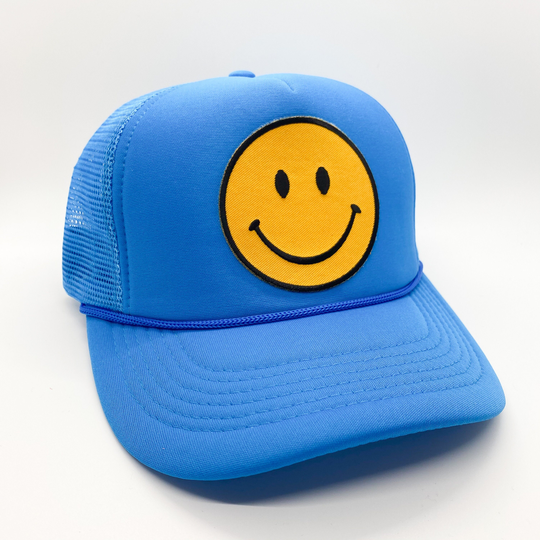 Turquoise | Smiley Face Trucker Hat Smile Patch Smiling Foam Mesh Unisex Ball Cap Baseball