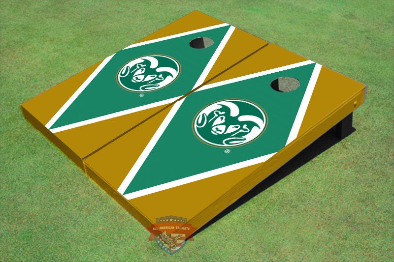 Corn Hole Ncaa Colorado State University Rams Logo Green & Gold Matching Diamond Cornhole Boards