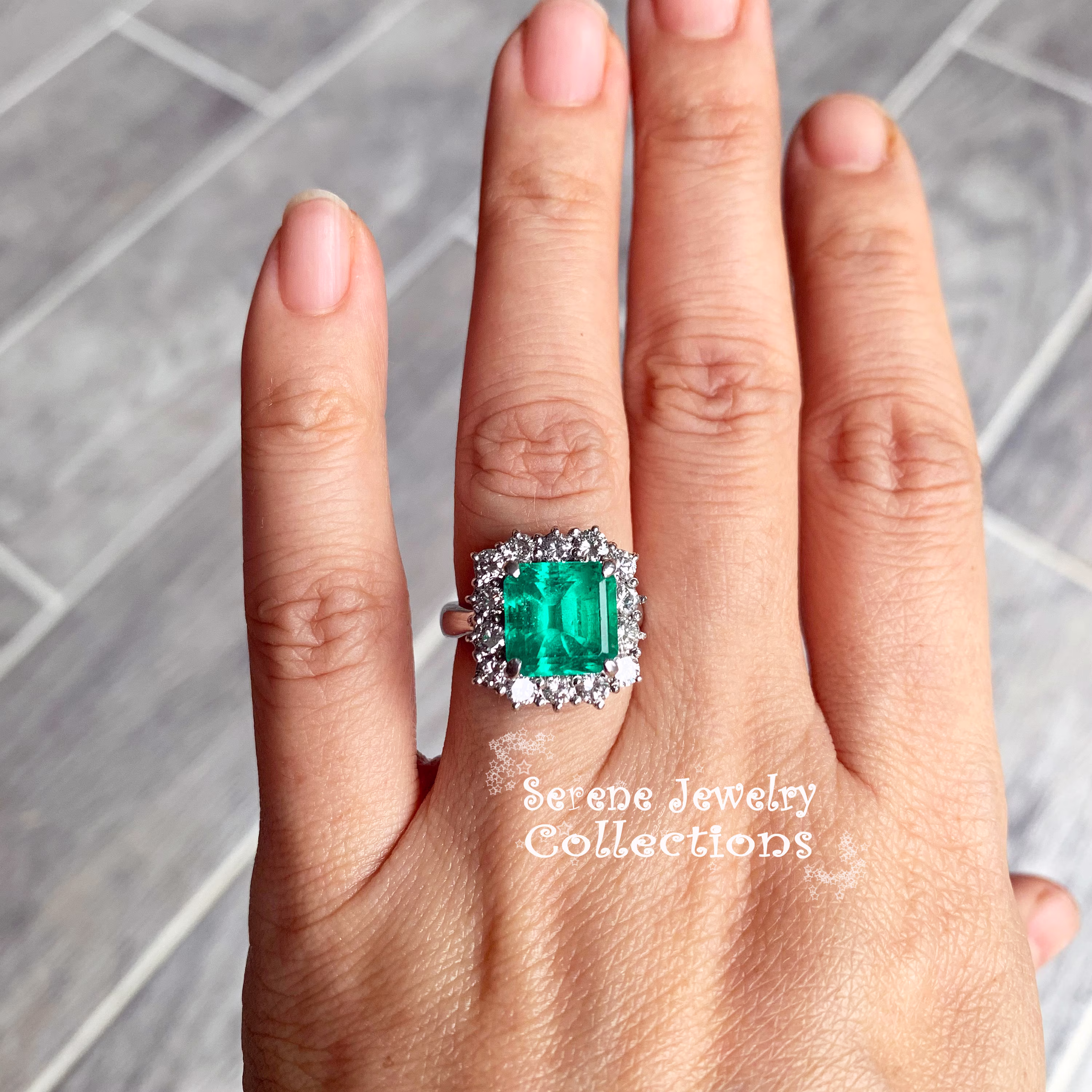 3.86Ct Magnificent Colombian Emerald Diamond Platinum Ring Vintage Size 4.25