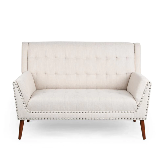Best Selling Home Decor Brynner Modern Beige and Walnut Polyester/Blend Settee in Off-White | 312778