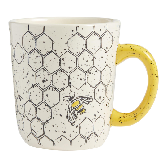White and Yellow Bee Honeycomb Mug - Stoneware by World Market