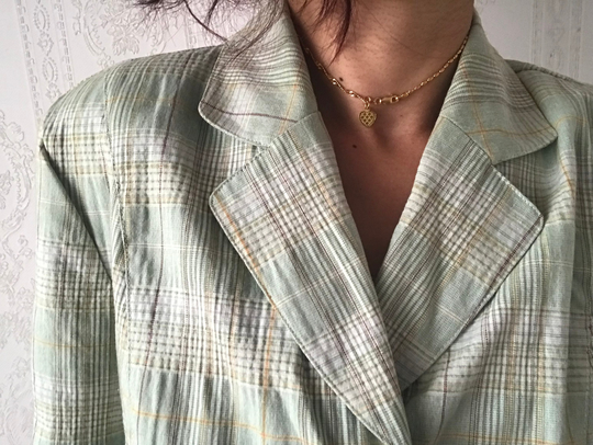 Vintage Cotton Blend Checkered Short Sleeve Blazer/ Jacket/ L