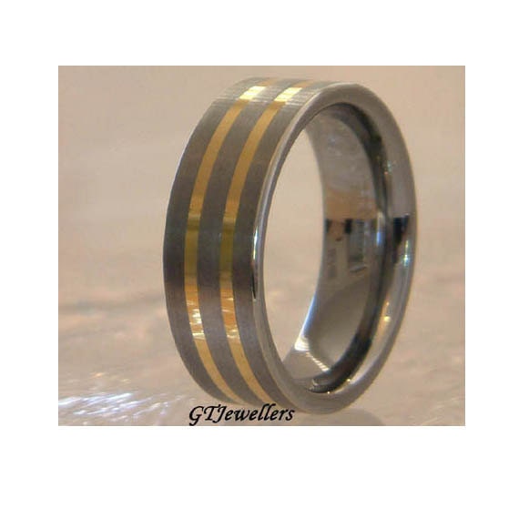 Wedding Ring, Tungsten Band, Double Gold Band Stripes, Mens Womens Bands, Engagement, Anniversary