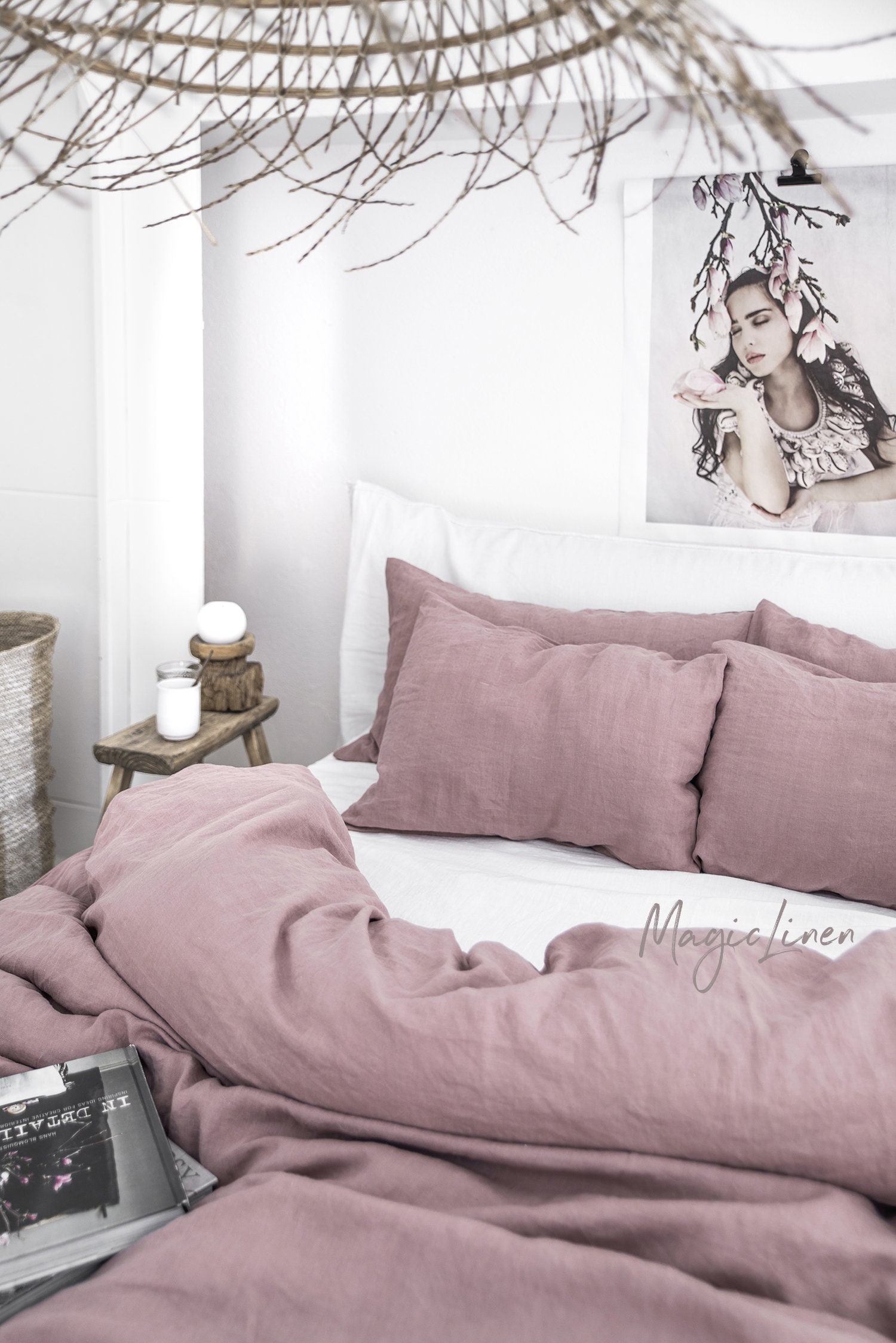 Linen Pillow Case in Woodrose | Dusty Pink. Softened, Washed, Custom Size Pillowcase