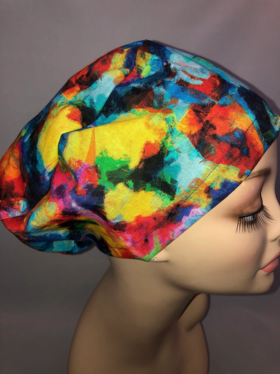 Euro Scrub Hat Melted Paint Colors Art Cord Lock Adjustable Crna Cnor Chef Cap
