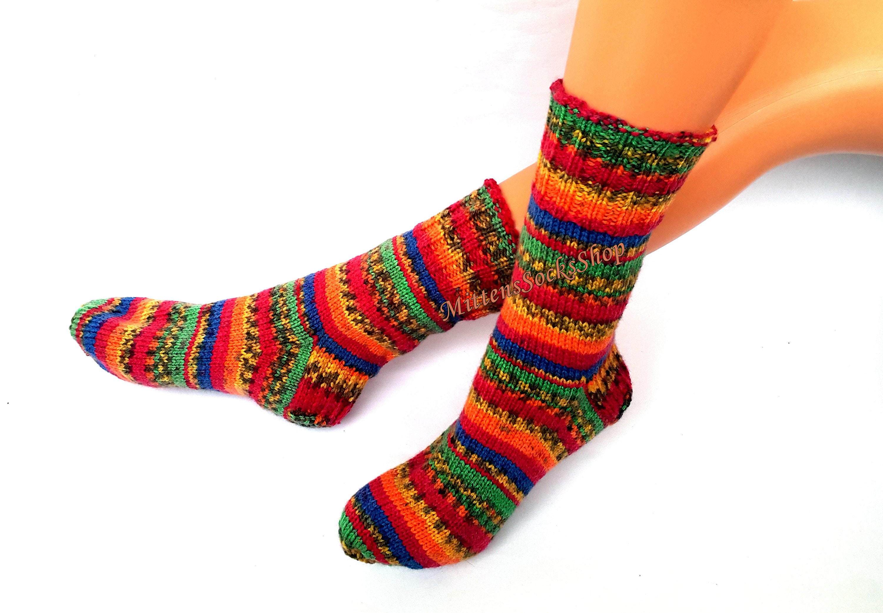 Rainbow Hand Knitted Socks Women's Stylish Girl's Colorful Men's Winter Elegant Gift Idea