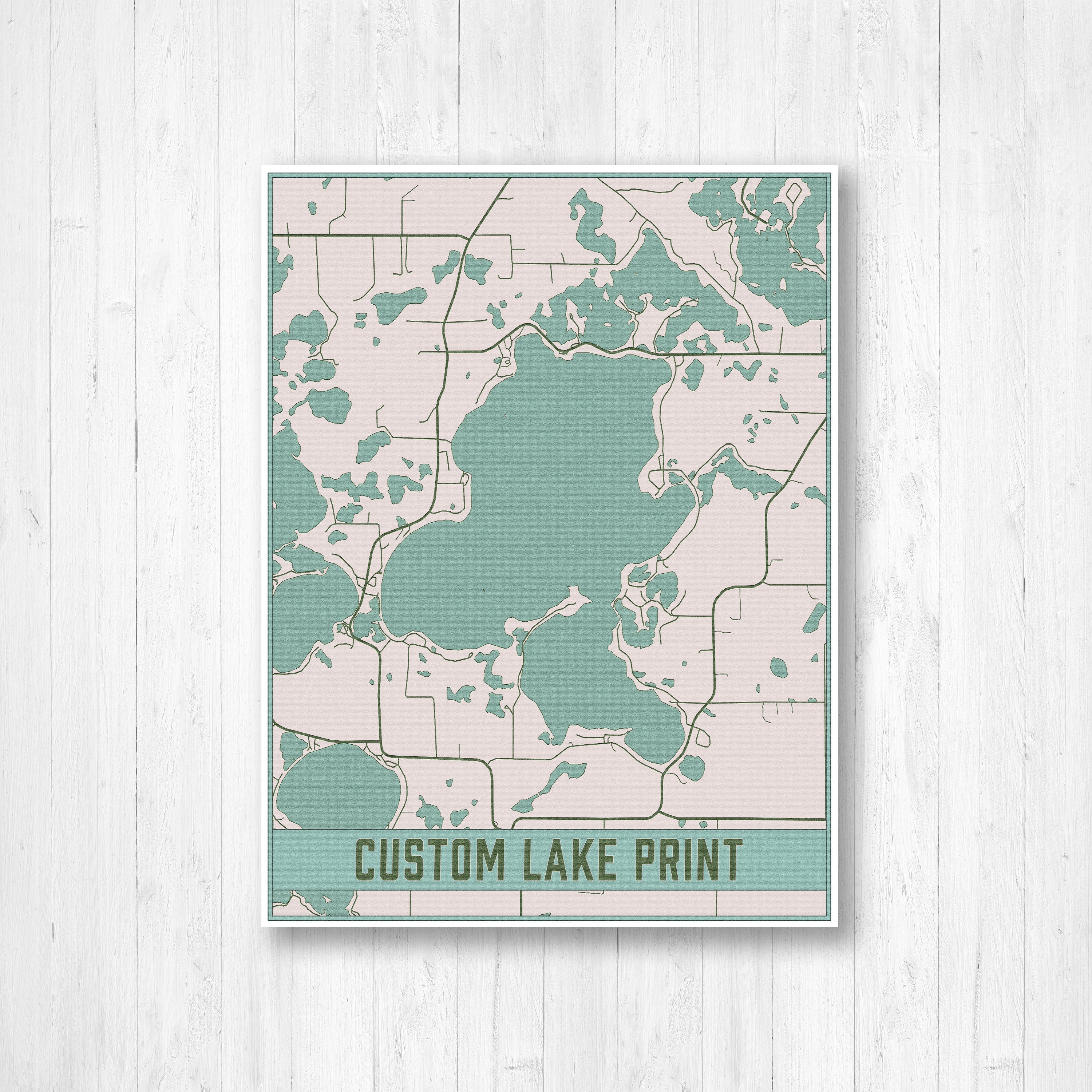 Pastel Custom Lake Map, Print, Nautical Design, Modern Coastal City Street Map Of Hometown, Fun Print