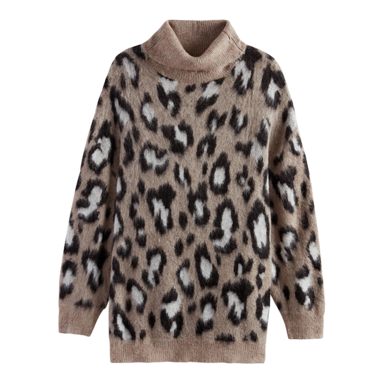 Tan, Black And White Cheetah Print Turtleneck Sweater: Brown by World Market