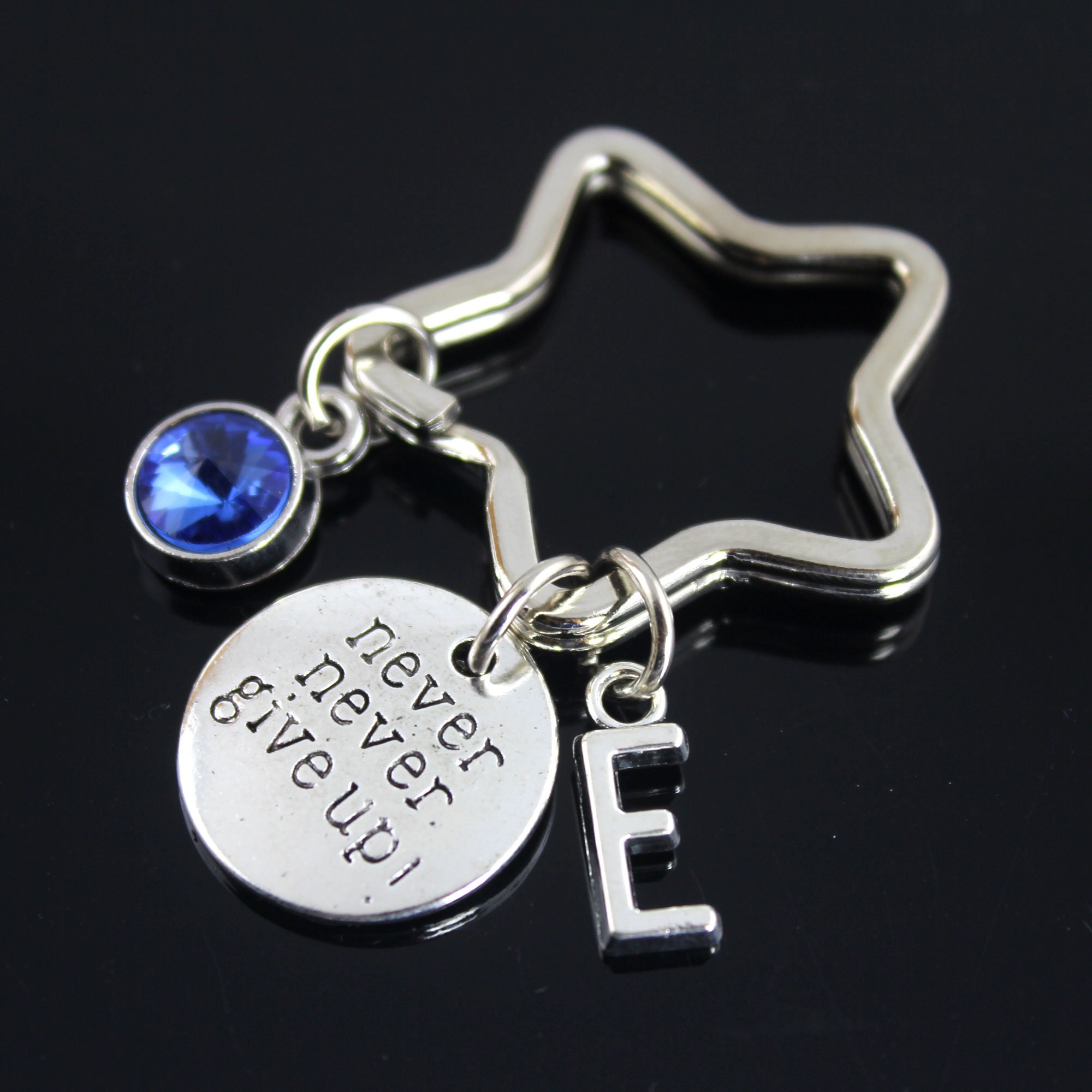 Never Give Up Keychain, Graduation Keychain, Best Friend Gift, Strive For Progress Keyring, Intial Keychain, Birthstone Keychain
