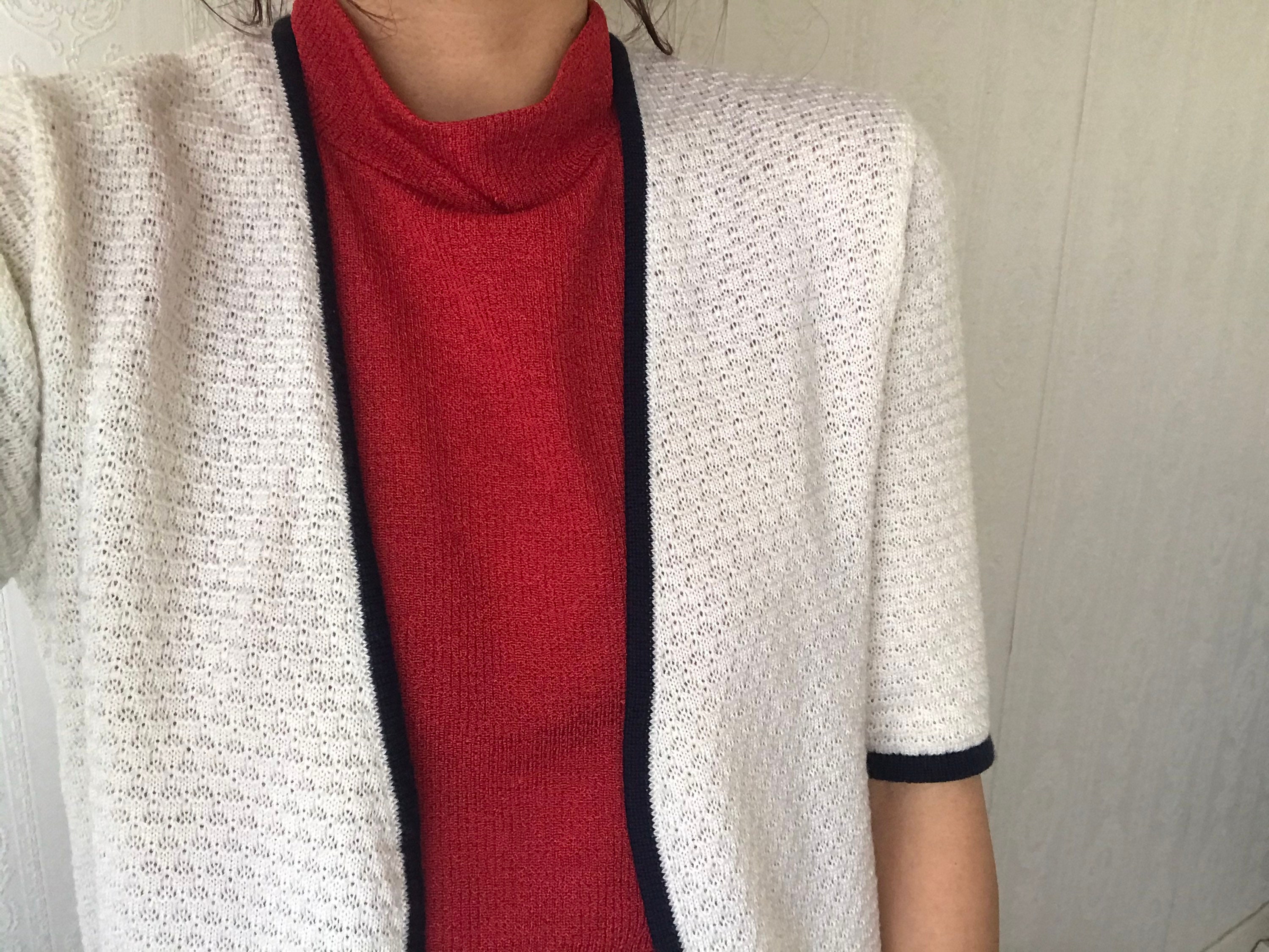 Vintage Maritime Short Sleeve Wool Blend Knit Open Cardigan/ Top/ S - M