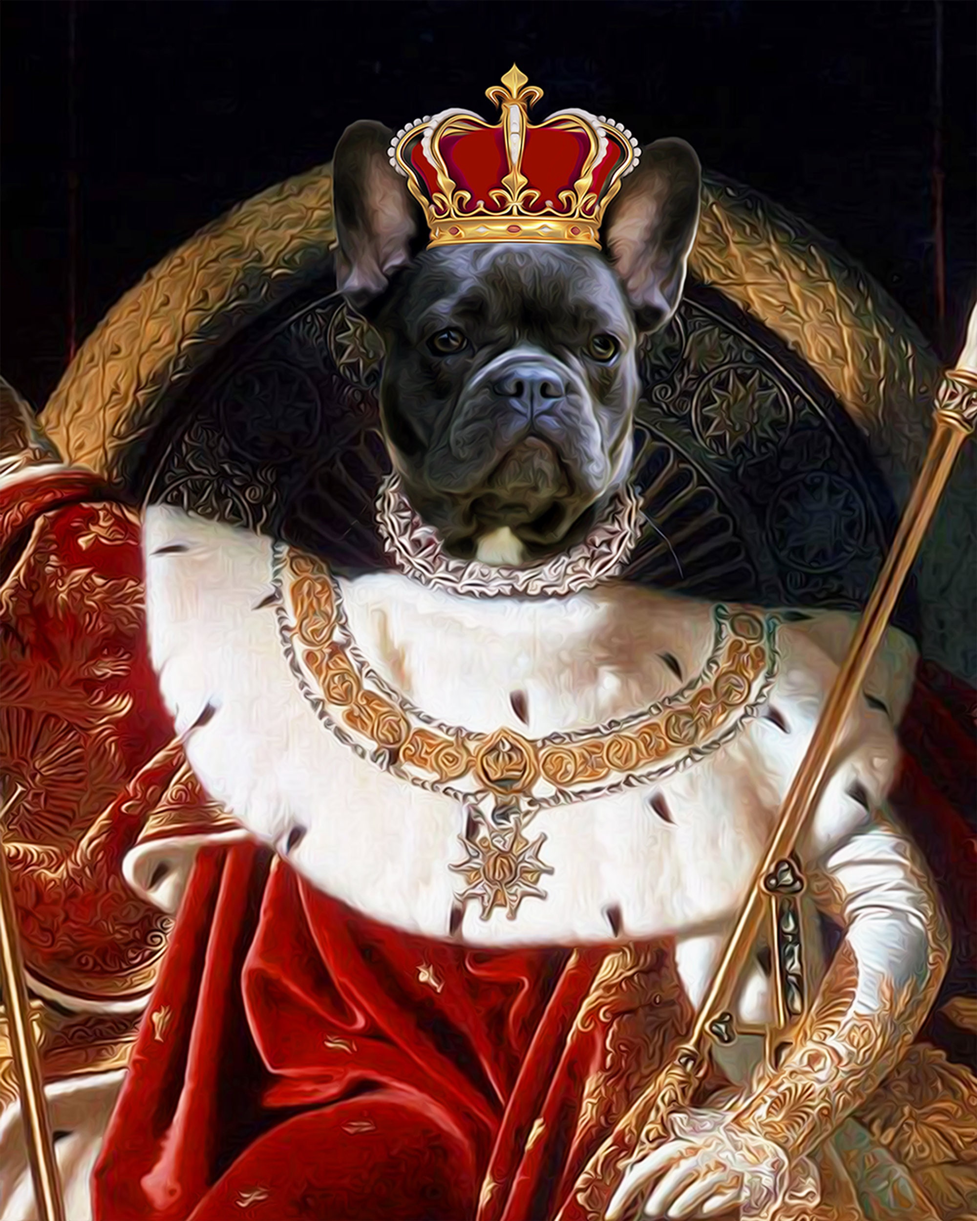 Custom Dog Portrait, Cat Pet King Renaissance Royal Memorial