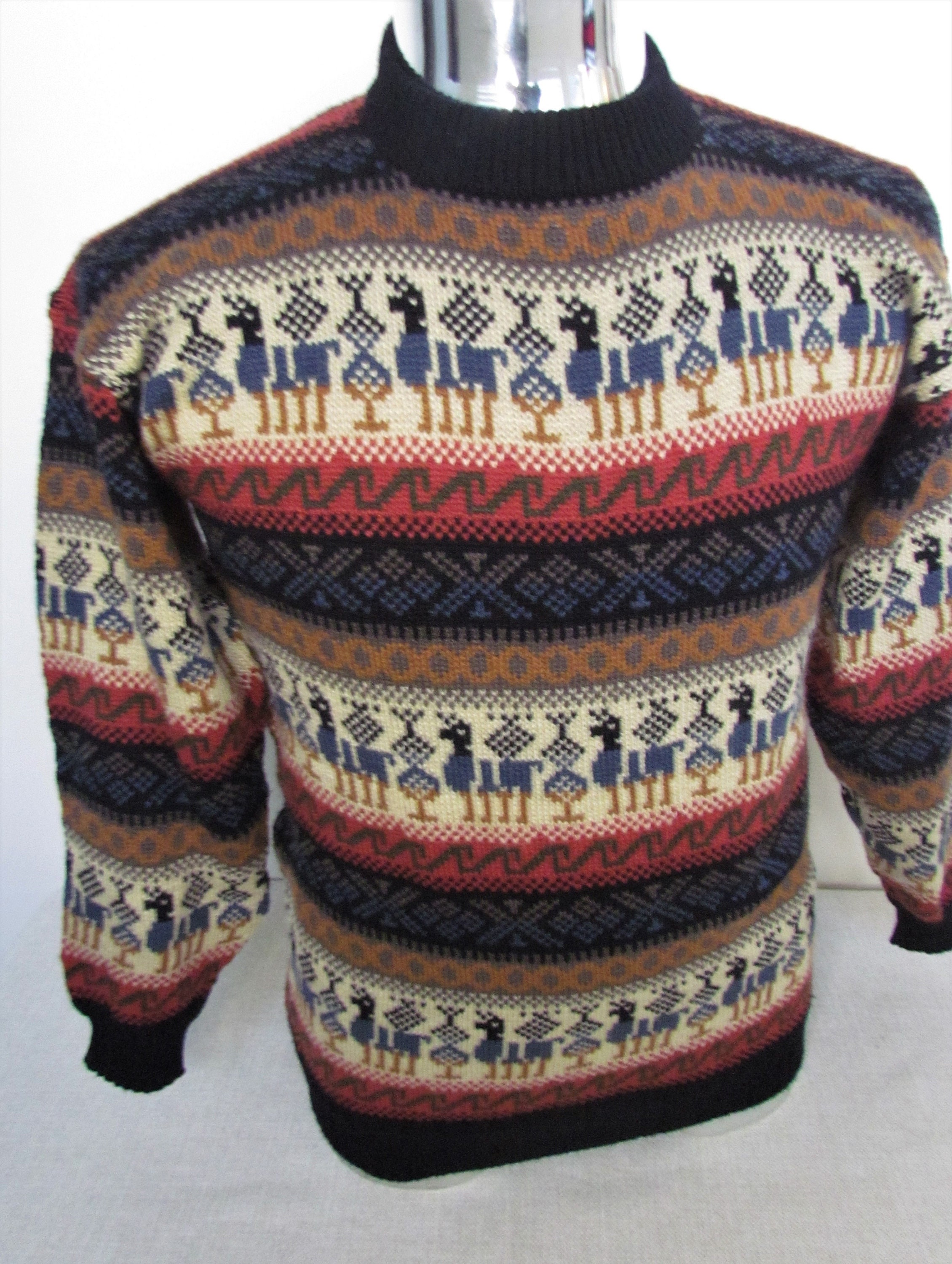 Alpaca Blend Xlarge Sweater/Unisex Winter Sweater From Peru/ Blend Pullover Llama Design