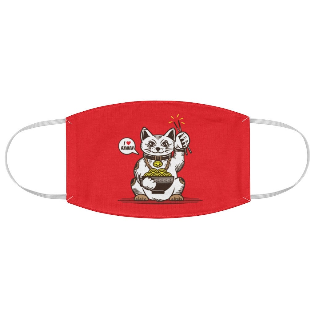 Lucky Cat I Love Ramen Face Mask For Men Women & Teens