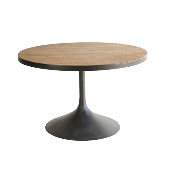 Round Reclaimed Pine and Black Metal Logan Dining Table: Black/Natural by World Market