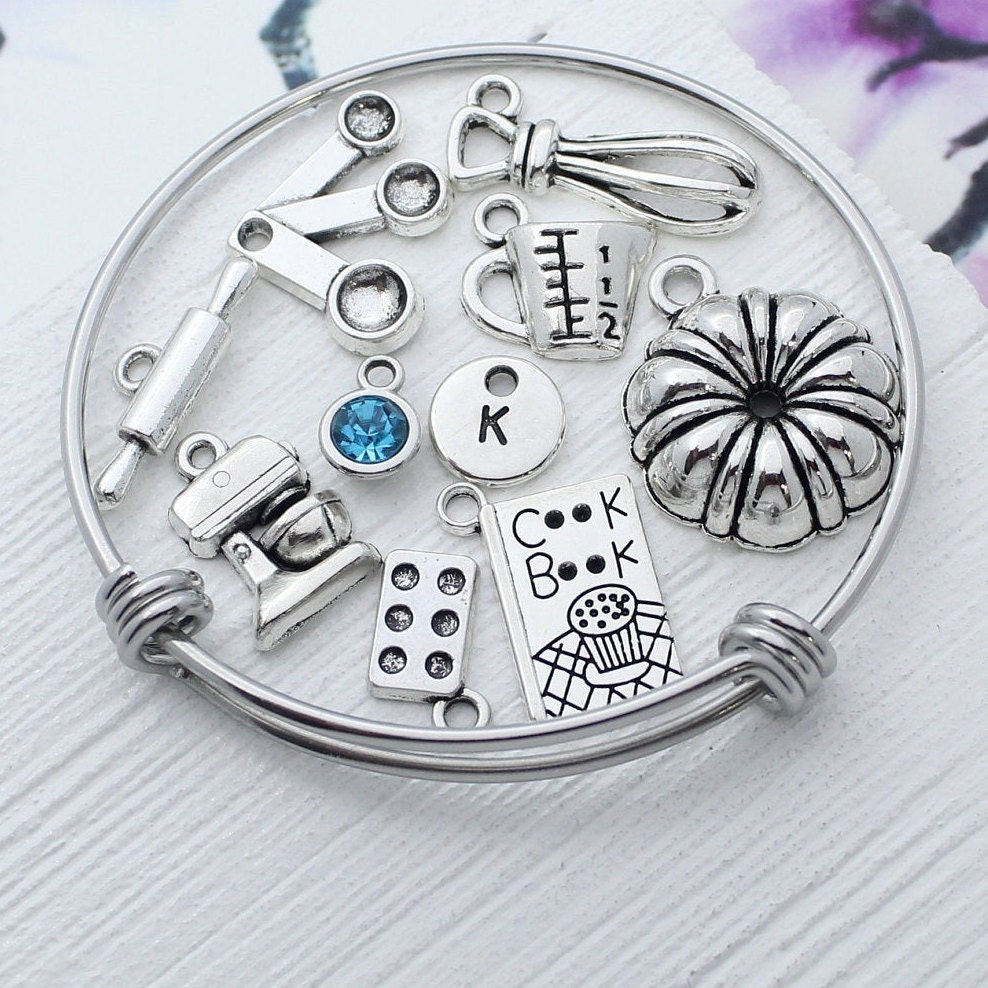 Create Your Own, Baker Fun Charms Bangle Bracelet, Baking Charm Jewelry, Best Gift For Baker, Baker Gifts, Kitchen Mixer