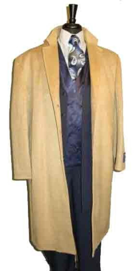 Full Length Three Button Wool Blend Dress Coat Camel Overcoat - Mens Tan