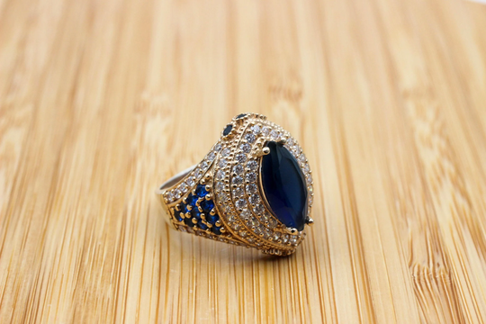 Sapphire Topaz Ring, Handmade Women's Authentic Turkish Ottoman Women Ladies 925K Sterling Silver