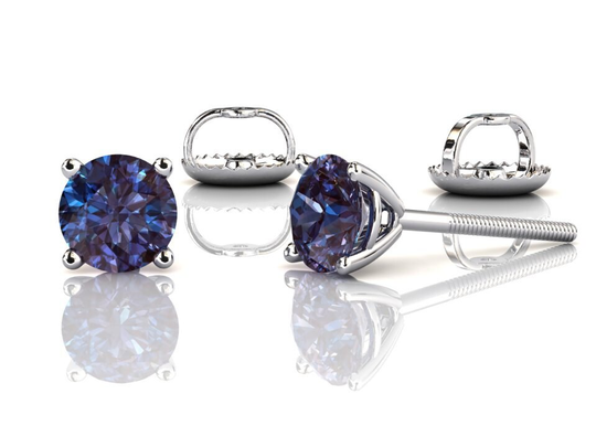 Alexandrite Stud Earrings | Screw Back Martini June Birthstone White Gold