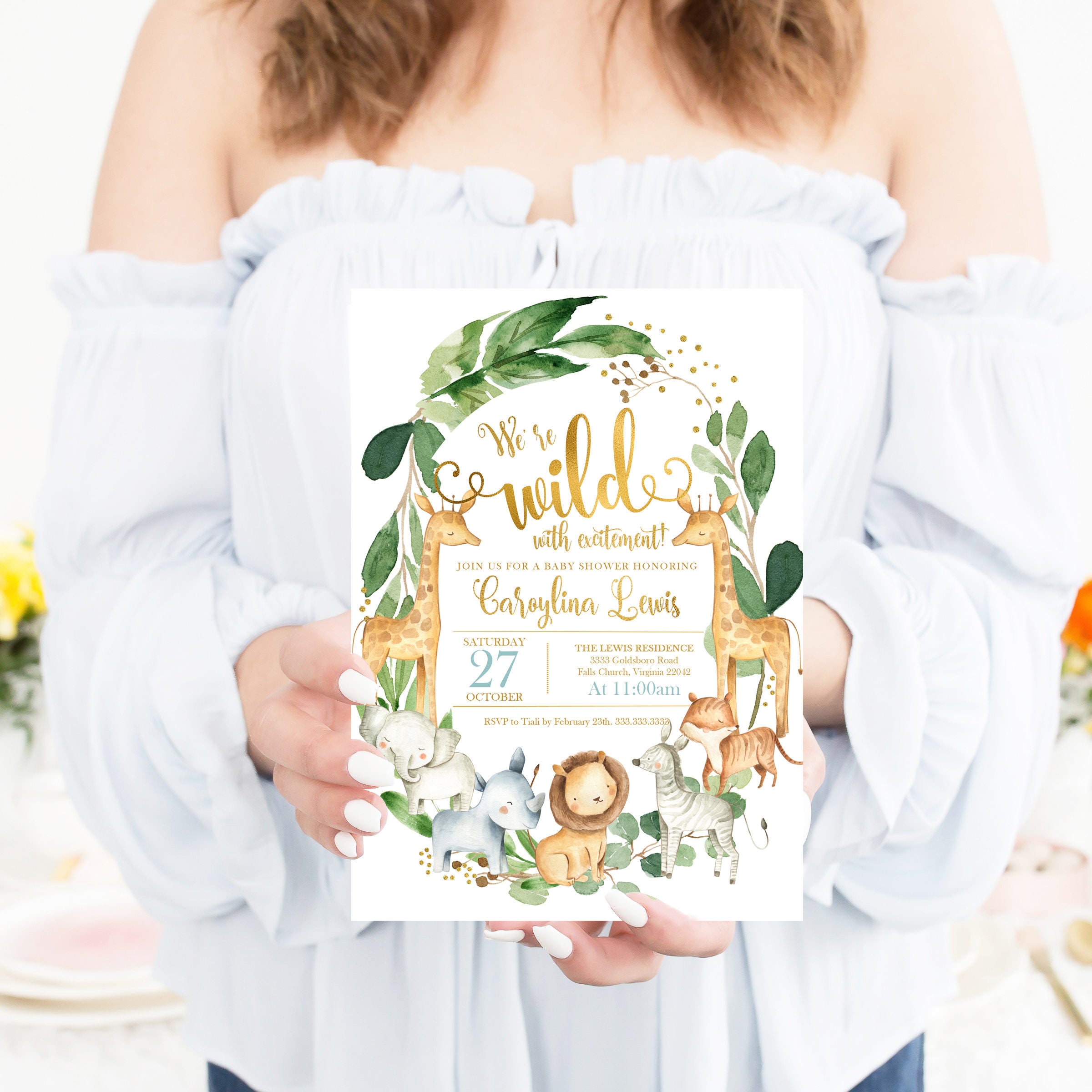 Jungle Baby Shower Invitation, Safari Jungle Zoo Wild Invitation #5