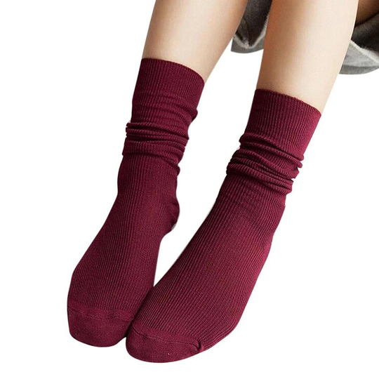 Fashion Girl Women Soft Knitting Socks Casual Cotton Blend Middle Tube Stockings - wine red