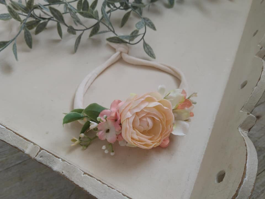 Newborn-Sitter Tieback, Blush Peach Flower Floral Newborn Tieback, Jersey Photography Prop