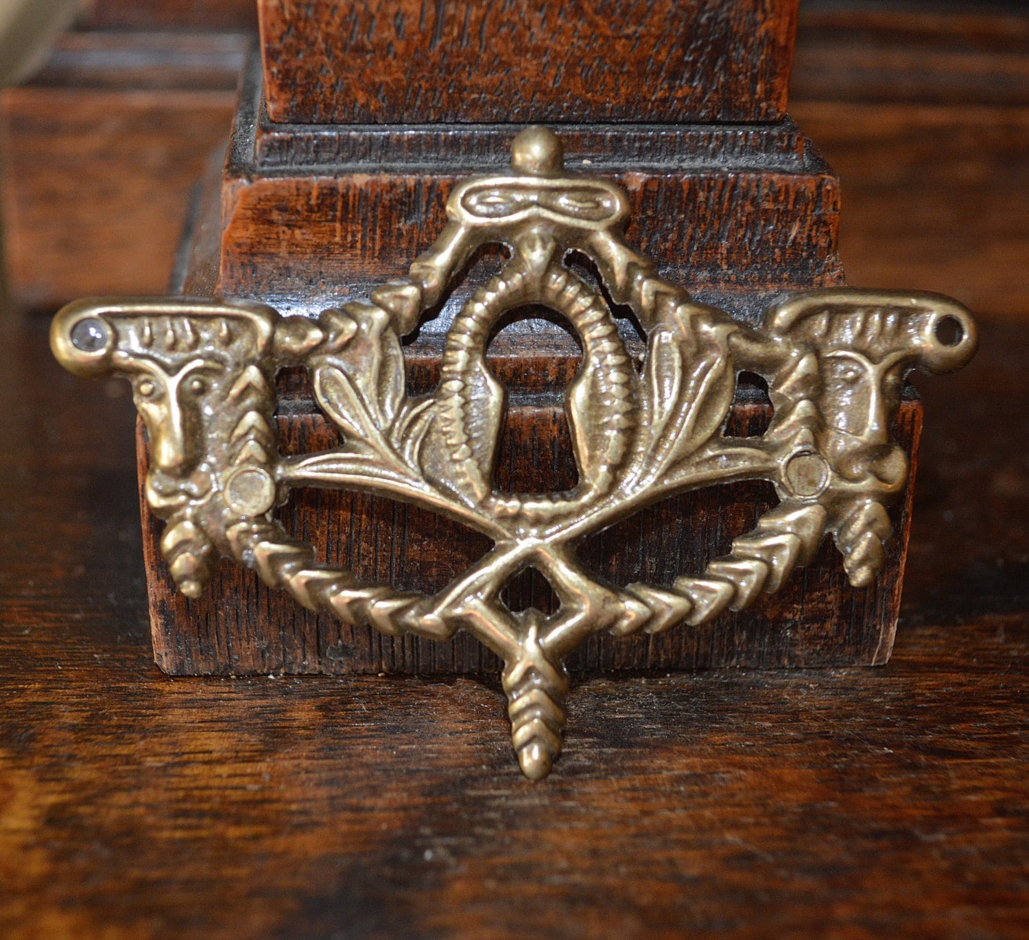 Vintage French Keyhole Brass Ram Heads Escutcheon Hardware Sold Individually 3 Available